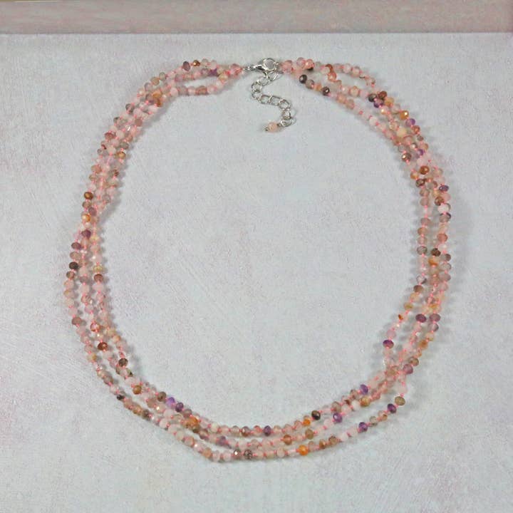 IST Jewelry - Wholesale Beaded/pearl necklace - Super 7 Rock Quartz Crystal Triple Strand Short Necklace