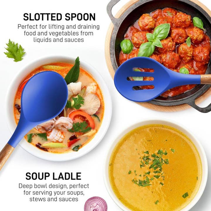 Zulay Kitchen - Wholesale Keukengereedschapsset - 5-delige set antiaanbak siliconen keukengerei met houten handvat3