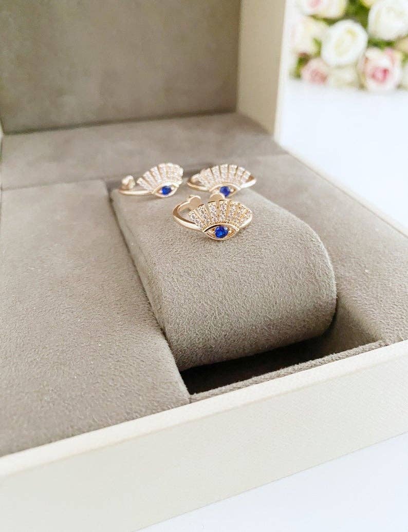Evileyefavor - Vente Bague avec plusieurs pierres - Bague mauvais œil, bague grecque réglable, bijoux de protection, bague en or rose9