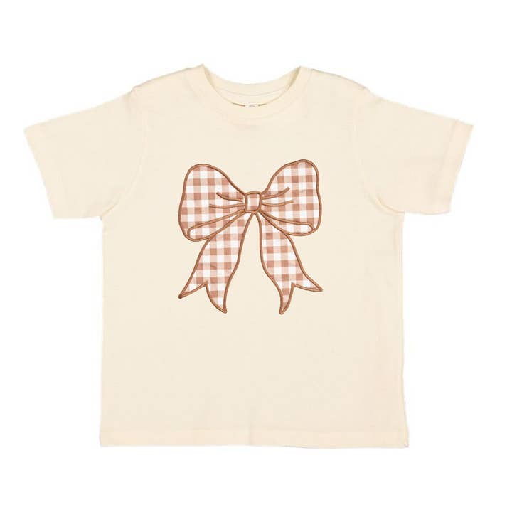 Gingham Bow Patch Short Sleeve T-Shirt - Girls Clothes for wholesale by Sweet Wink