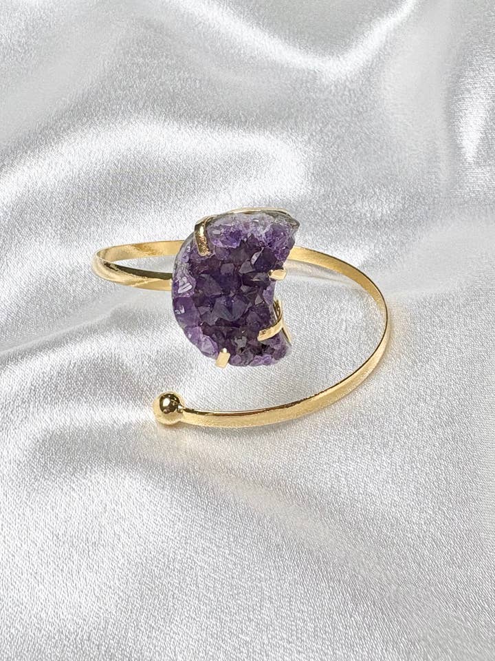 Amethyst Moon Cluster Cuff – 18K Gold Plated Moldable Bangle for wholesale by Aqua Brasil LLC