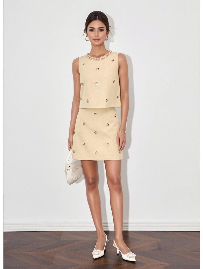 Color as pictures SET81Y Radiant Tweed Sequin Vest & Skirt Co-ord Set for wholesale on Faire0