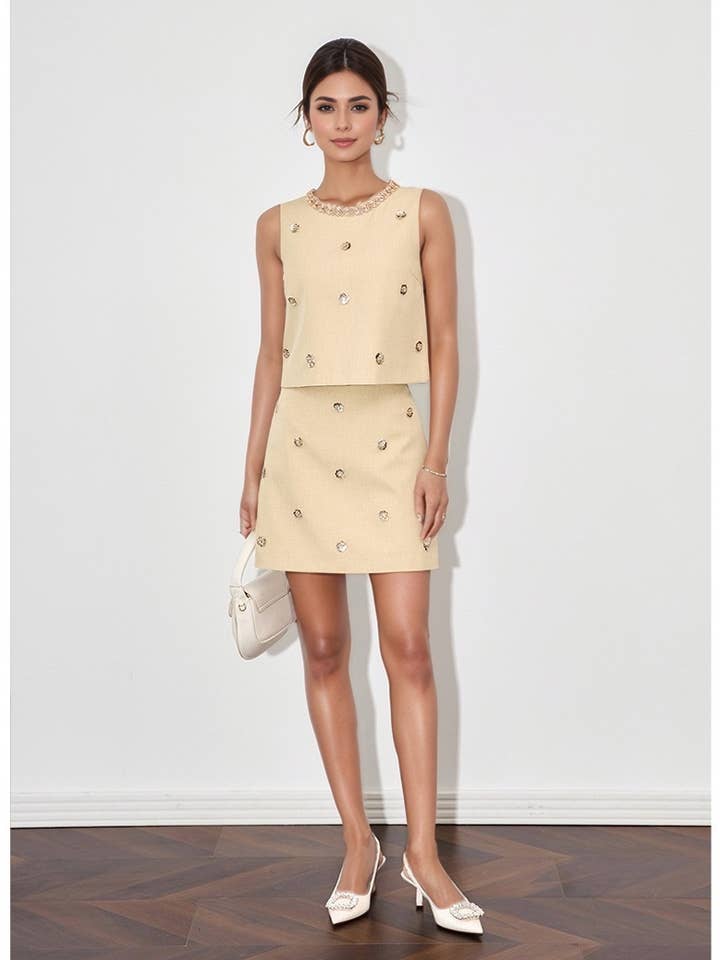 Color as pictures SET81Y Radiant Tweed Sequin Vest & Skirt Co-ord Set for wholesale on Faire0