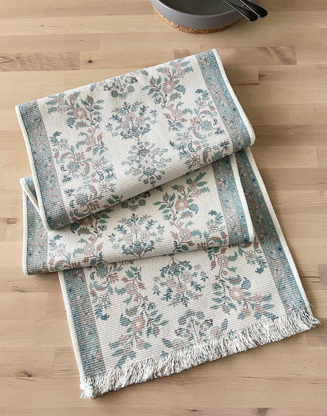 Fennco Styles - Wholesale Table Runner - Green Botanical Flower Fringed Cotton Blend Table Runner5