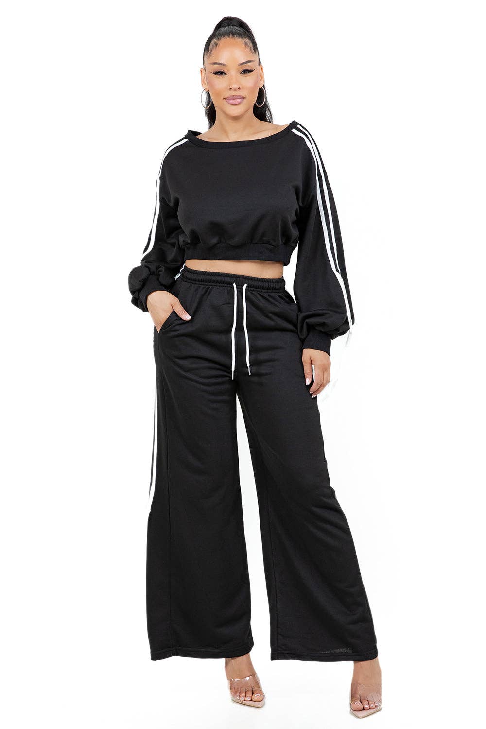 Black WOMEN FASHION SWEATSHIRT AND PANTS SET for wholesale on Faire1