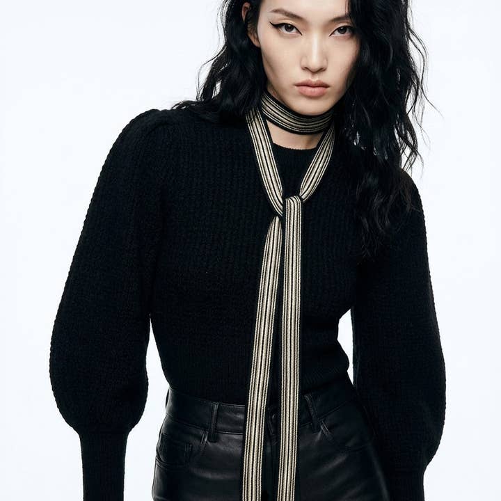 Black Chain Rows Skinny Scarf for wholesale by Sumie Tachibana