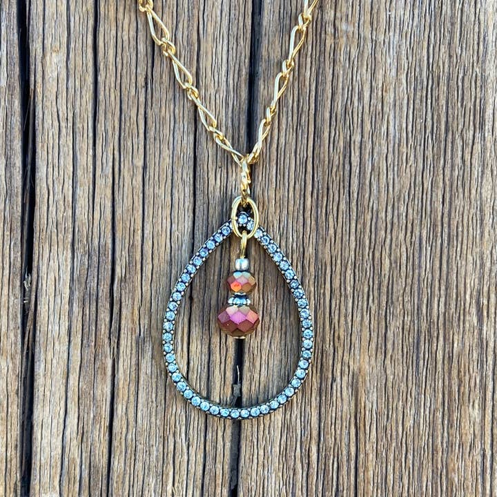 Champagne & Roses Rhinestone Teardrop Pendant for wholesale by Cool Water Jewelry