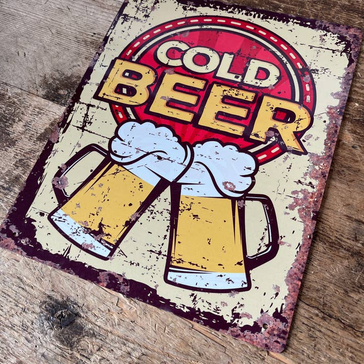 Cold Beer Cheers Pints - Metal Vintage Wall Sign for wholesale by The British Metal Signs Company