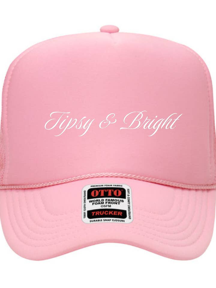 Tipsy & Bright - Cappello da camionista natalizio in schiuma rosa per la vendita all'ingrosso da parte di Morgan Mills Designs