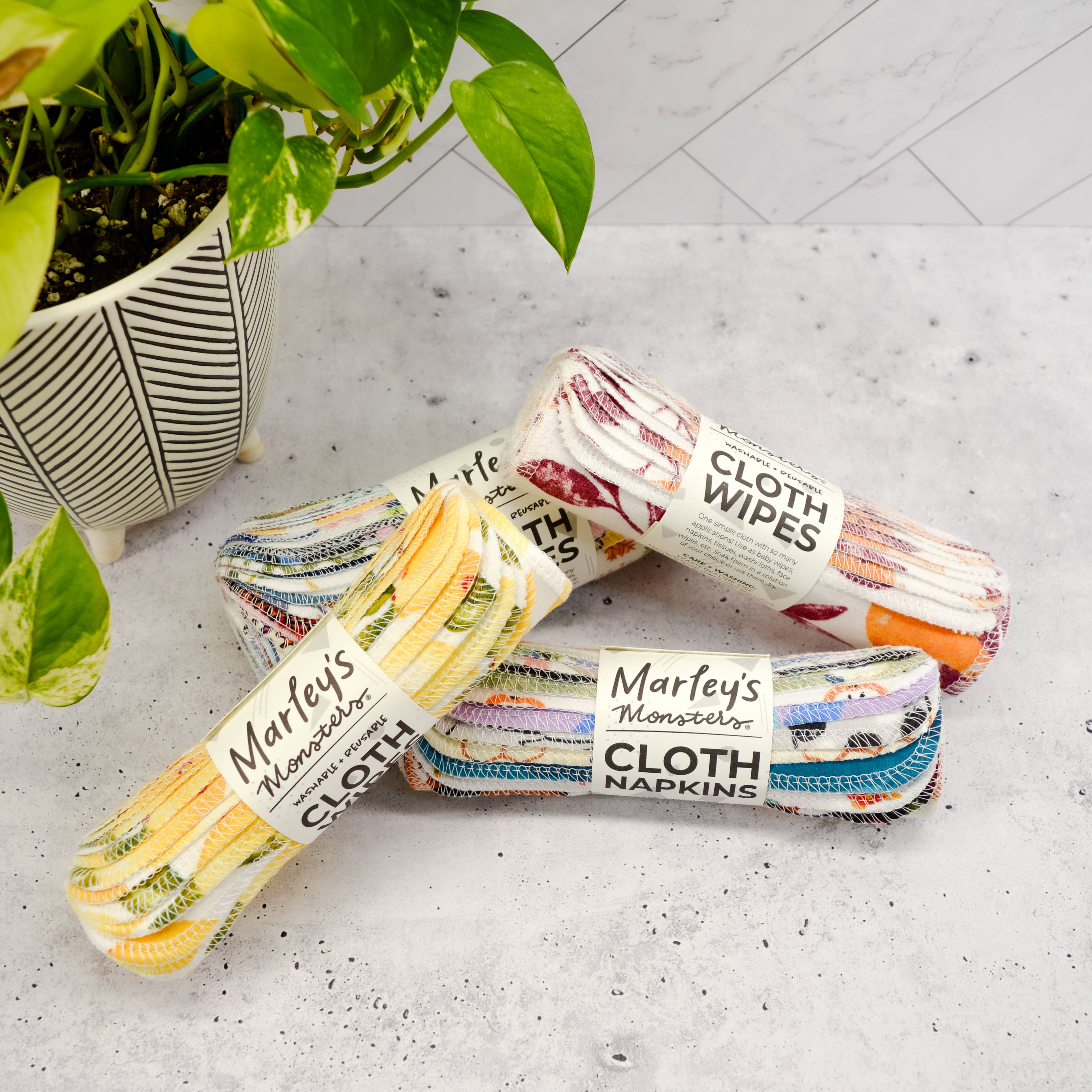 Marley's Monsters - Wholesale Face & Body Wipes - Cloth Wipes: Prints - 12 Count Packs - Case of 61