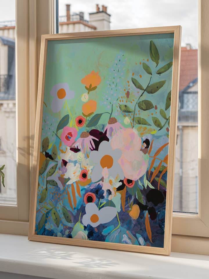 Impression d'art floral abstrait peint au doigt (disponible en plus grand) pour la vente par Persika Design Co.