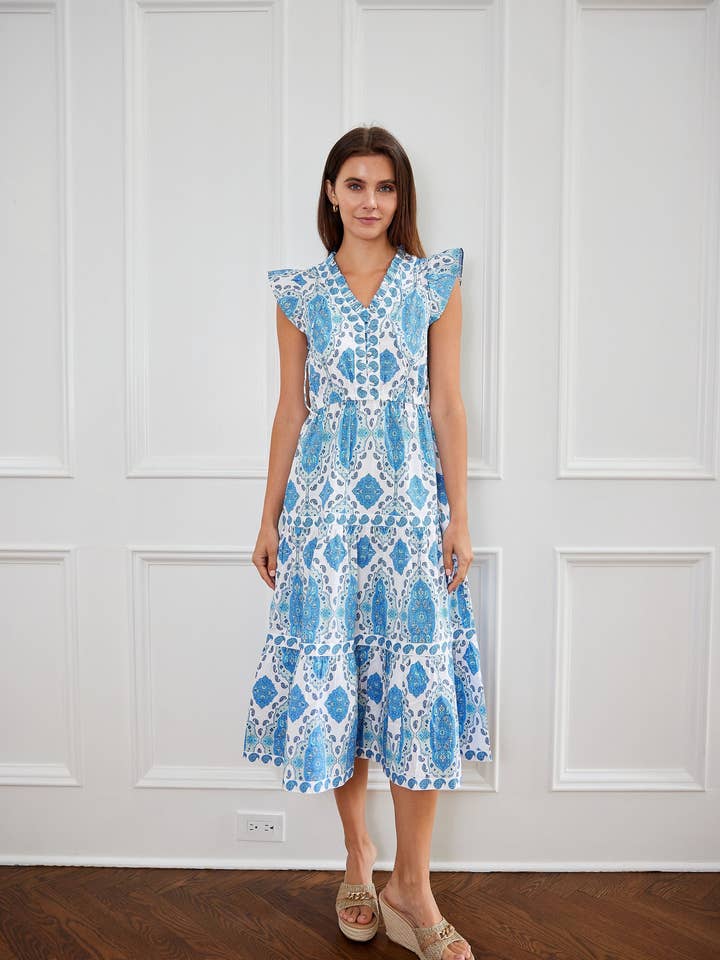 Vestido midi con vuelo y cintura fruncida de estampado Paisley Park para venta al por mayor de Sail to Sable