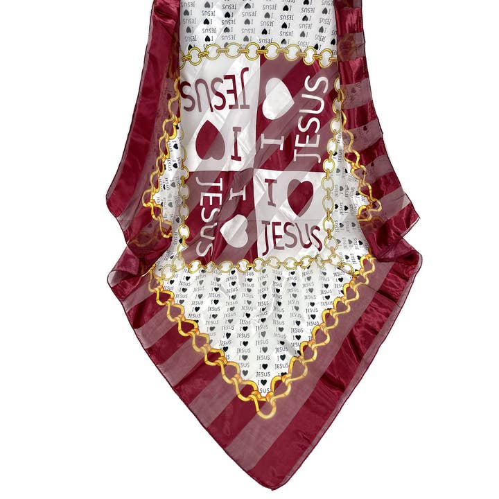 ASSORTED SILKY SCARF I LOVE JESUS 3720-1 (12PC) for wholesale on Faire
