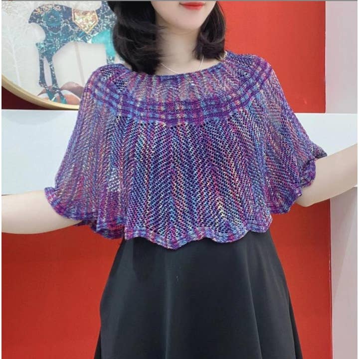 JC Sunny Fashion - Wholesale Capelet - Women's - JC063337-S Multicolor Chevron Hollow-Out Capelet5