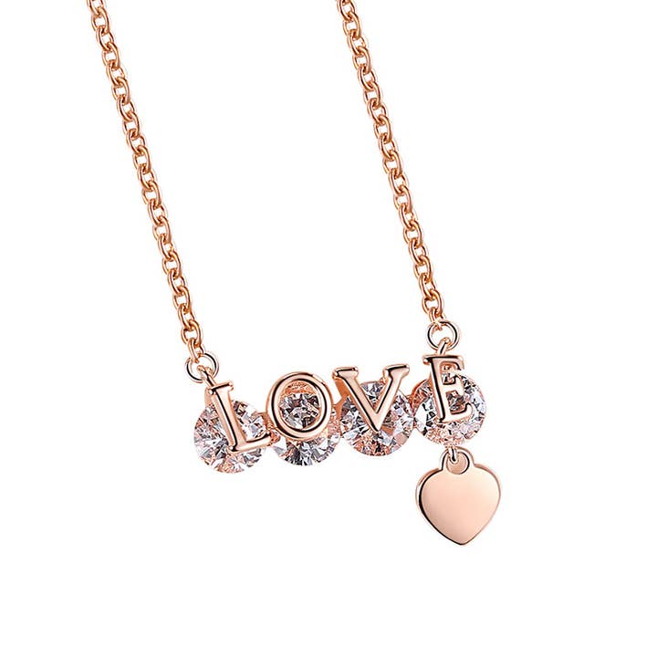 Presente feminino LOVE Colar de Zircão Cúbico 5A em Prata de 1ª Lei por atacado de Fabula