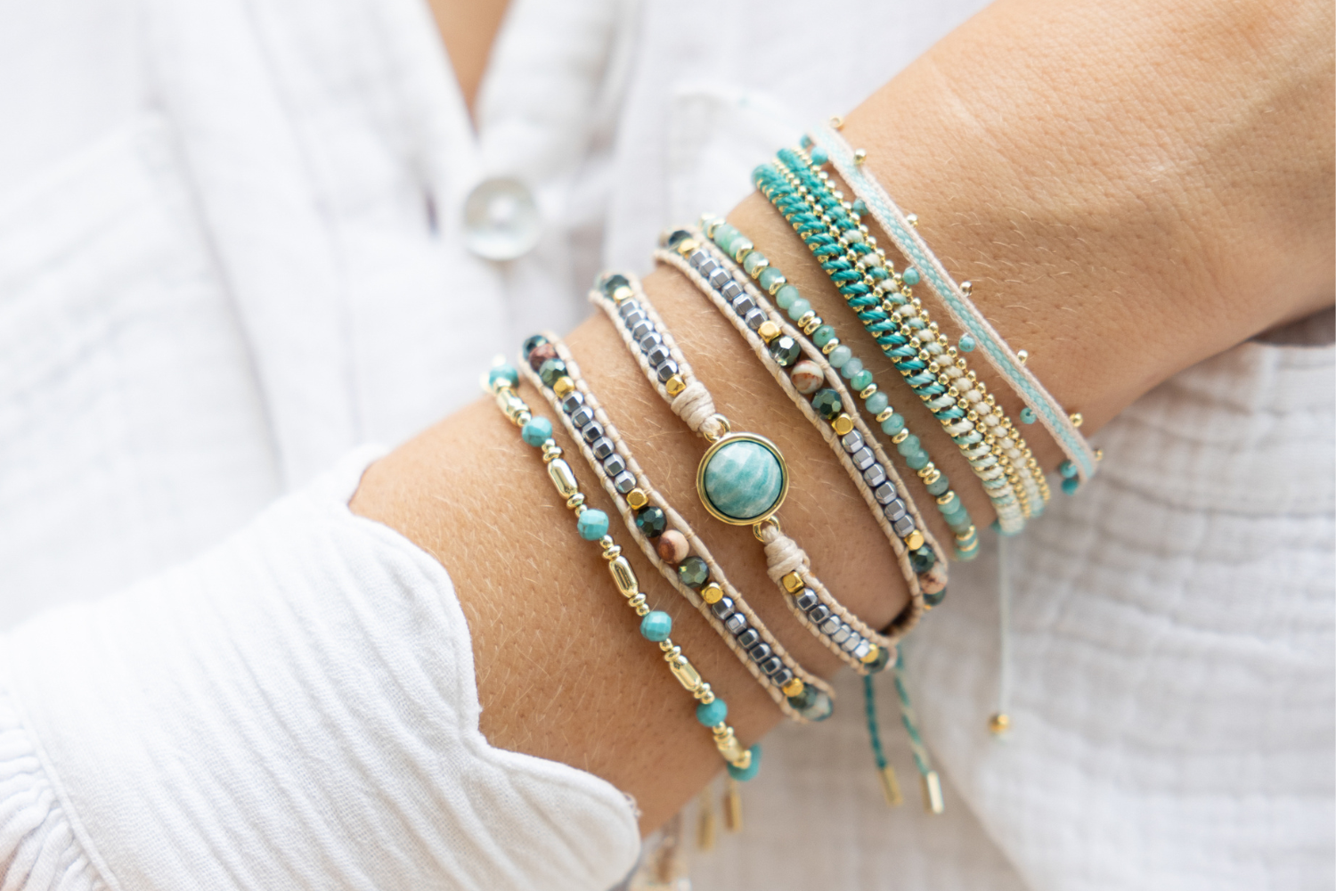 Boho Betty - Wholesale Beaded Bracelet - America Teal Amazonite Gemstone 3 Wrap Bracelet1