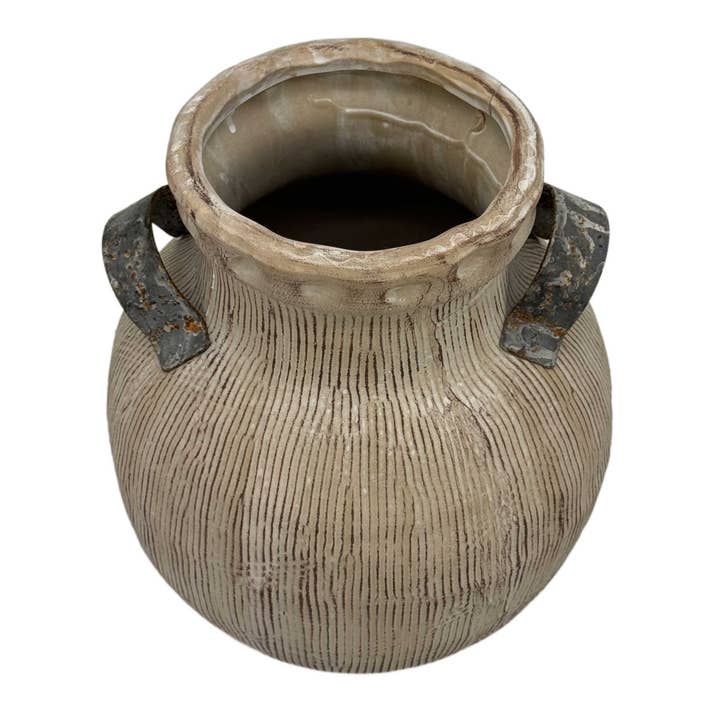 Galt International Company - Wholesale Vase - Rustic Ceramic Vase with Metal Handles 1