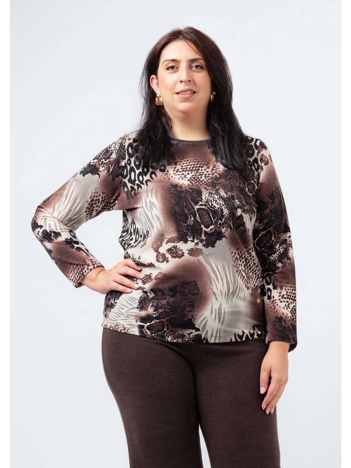 251155 - Strikket bluse med print Efterår Vinter Kollektion Store Størrelser for engroshandel hos Teresa Cardoso Oliveira