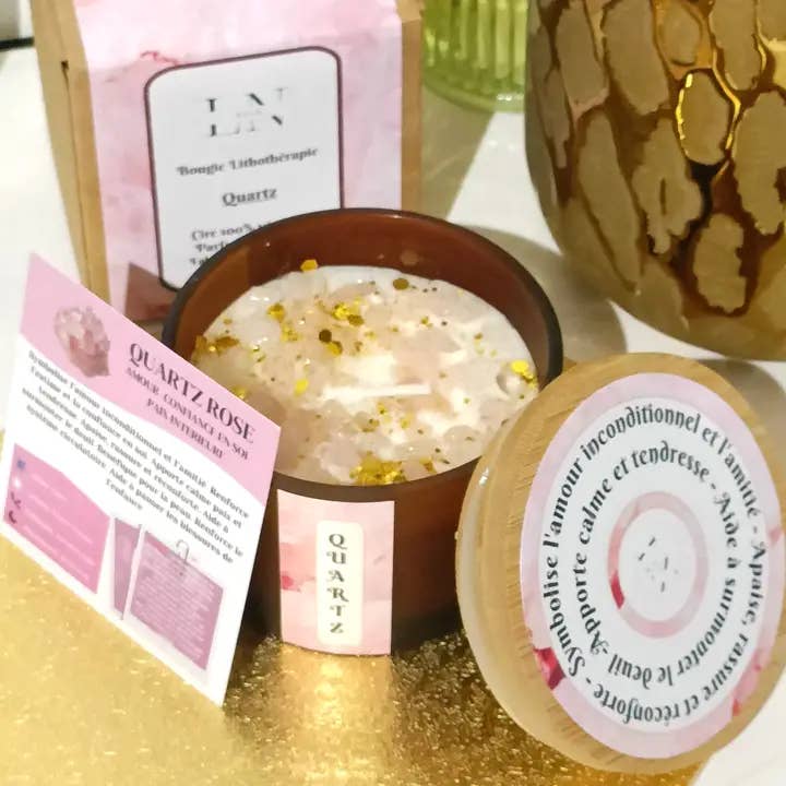 Bougie Lithothérapie Quartz rose pour la vente par LNDECO