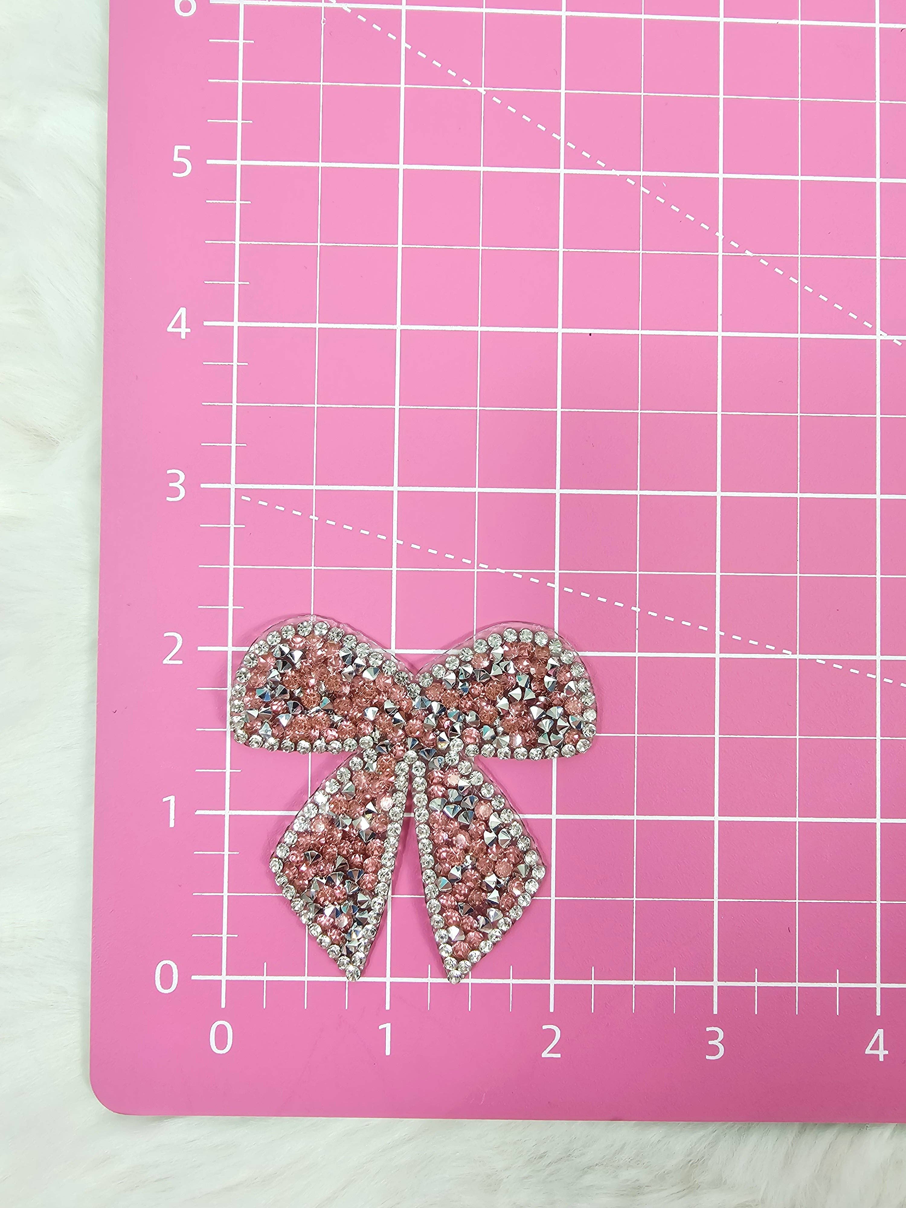 Scratch Decor - Wholesale Patch - Small Bow with Silver Outline and Pink Rhinestone Iron-on Patch2