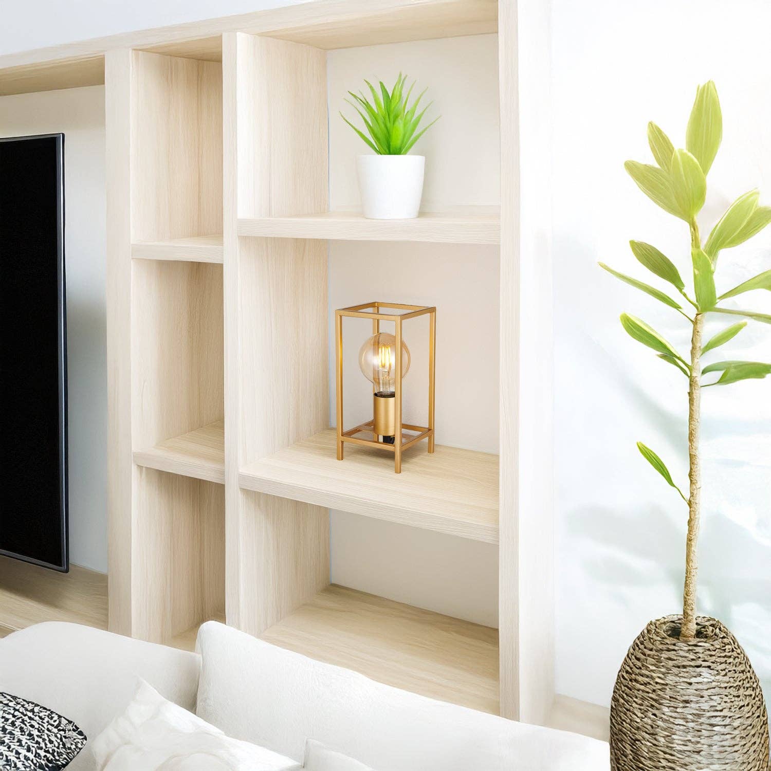 Happy Homewares – wholesale Accent/desk lamp – Vintage and Industrial Style Satin Gold Table Lamp with Rectangular Cage Design5