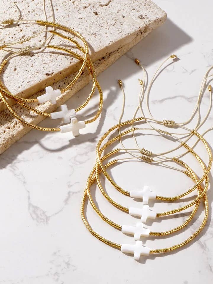 Pearl Holy Cross Beaded Bracelet for wholesale by Curated By Suarez