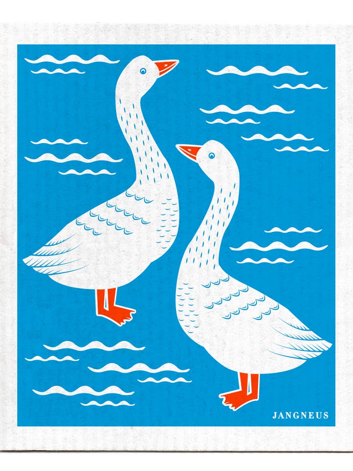 Torchon à vaisselle suédois - Oies - Turquoise pour la vente par Esthetic Living