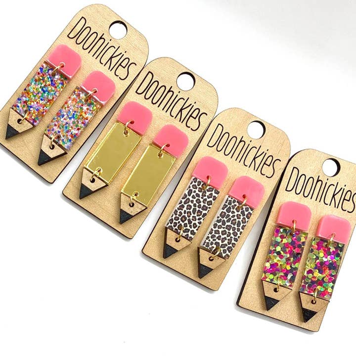 Doohickies - Wholesale Dangle Earrings - 2" Lil' Pencil Acrylic Dangles - Back to School Teacher Earrings