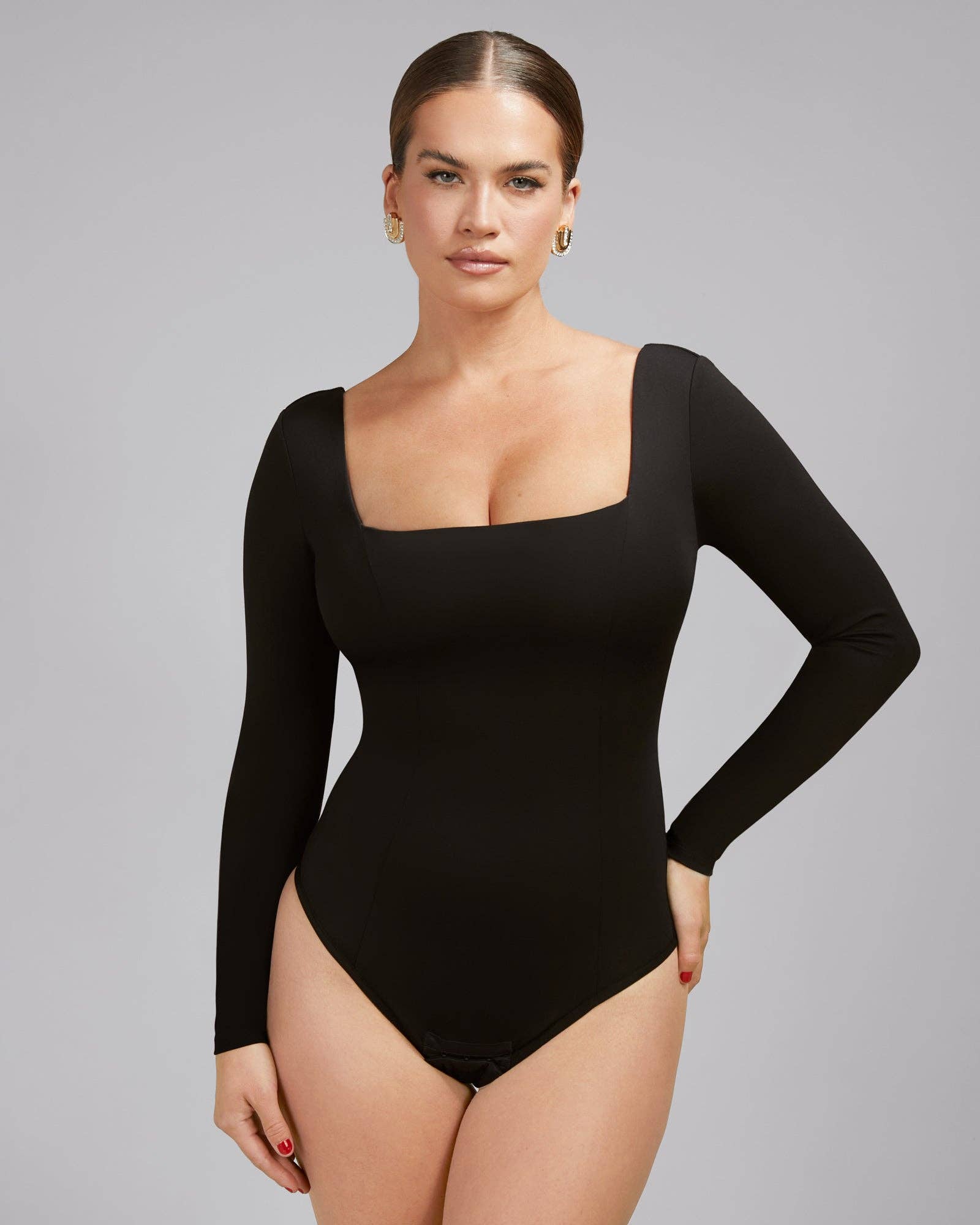 TA3 Swim - Wholesale One Piece Swimsuit - Women's - Squarey Long Sleeve Bodysuit - Black0