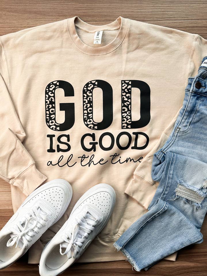D&E Tees - Wholesale Graphic Sweatshirt - Women's - God is Good All The Time Leopard Graphic Sweatshirt1
