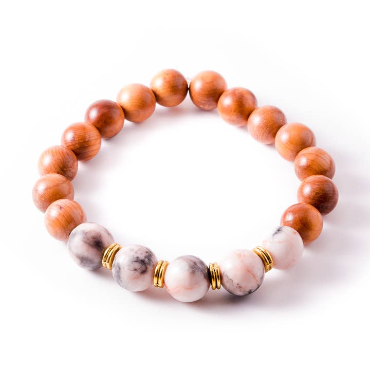 Pink Zebra Jasper Pearwood Bracelet for wholesale by Arm Candy