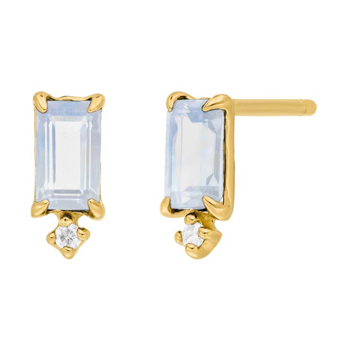 Moonstone Stud Earrings SQUARE, 14 Karat Yellow Gold for wholesale by Leaf Jewelry