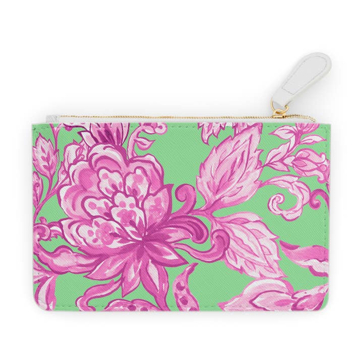Mini pochette florale rose et verte, sac en cuir végétalien pour la vente par Lyn Roma