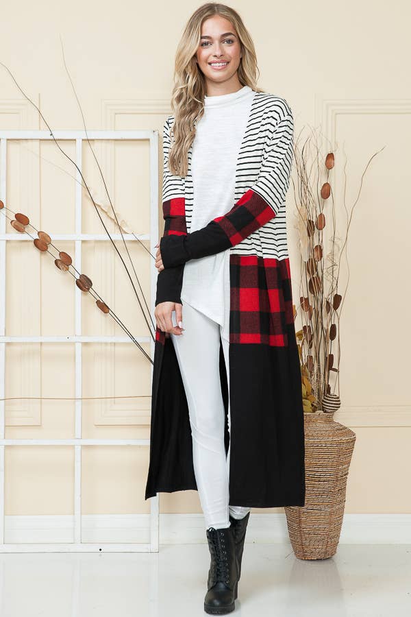 ECOSSAIS ROUGE CARDIGAN OUVERT MAXI RAYURES ET CARREAUX en vente sur Faire3