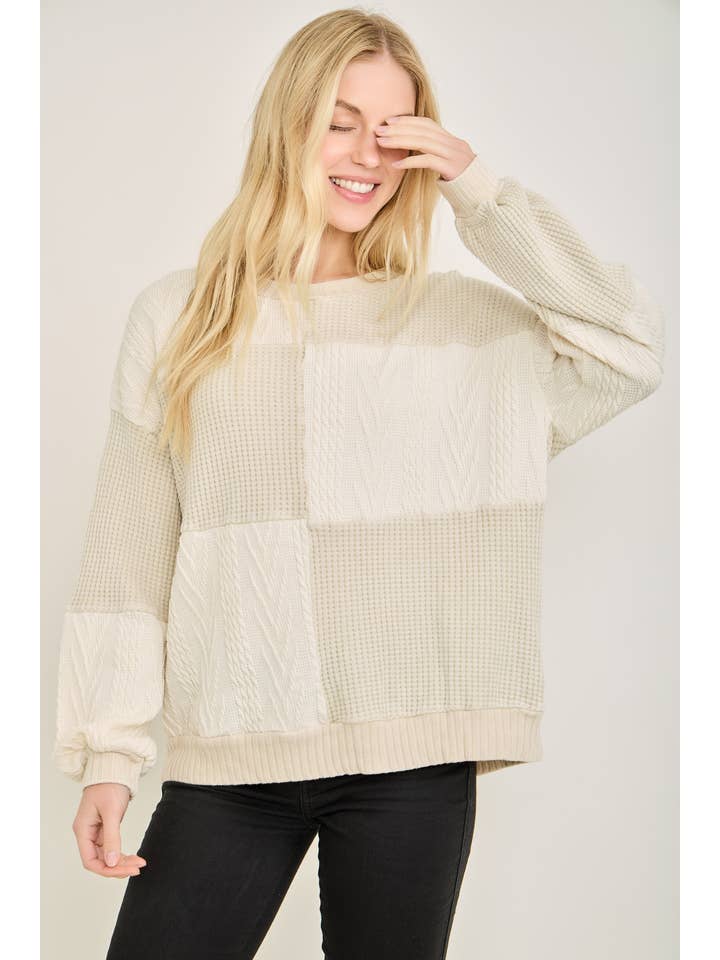 J.Her - Wholesale Knit Sweater - Women's - Mineral Washed Fall Winter Boho block Sweather Top HT679117