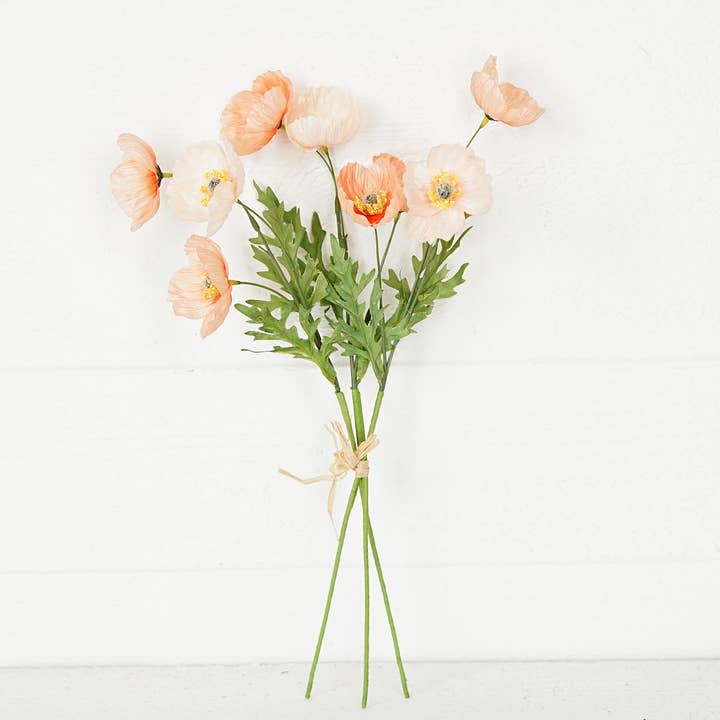 Holiday Depot Inc. - Wholesale Artificial Flowers - 35351- 16inL Wrinkle Poppy Bush-Peach-