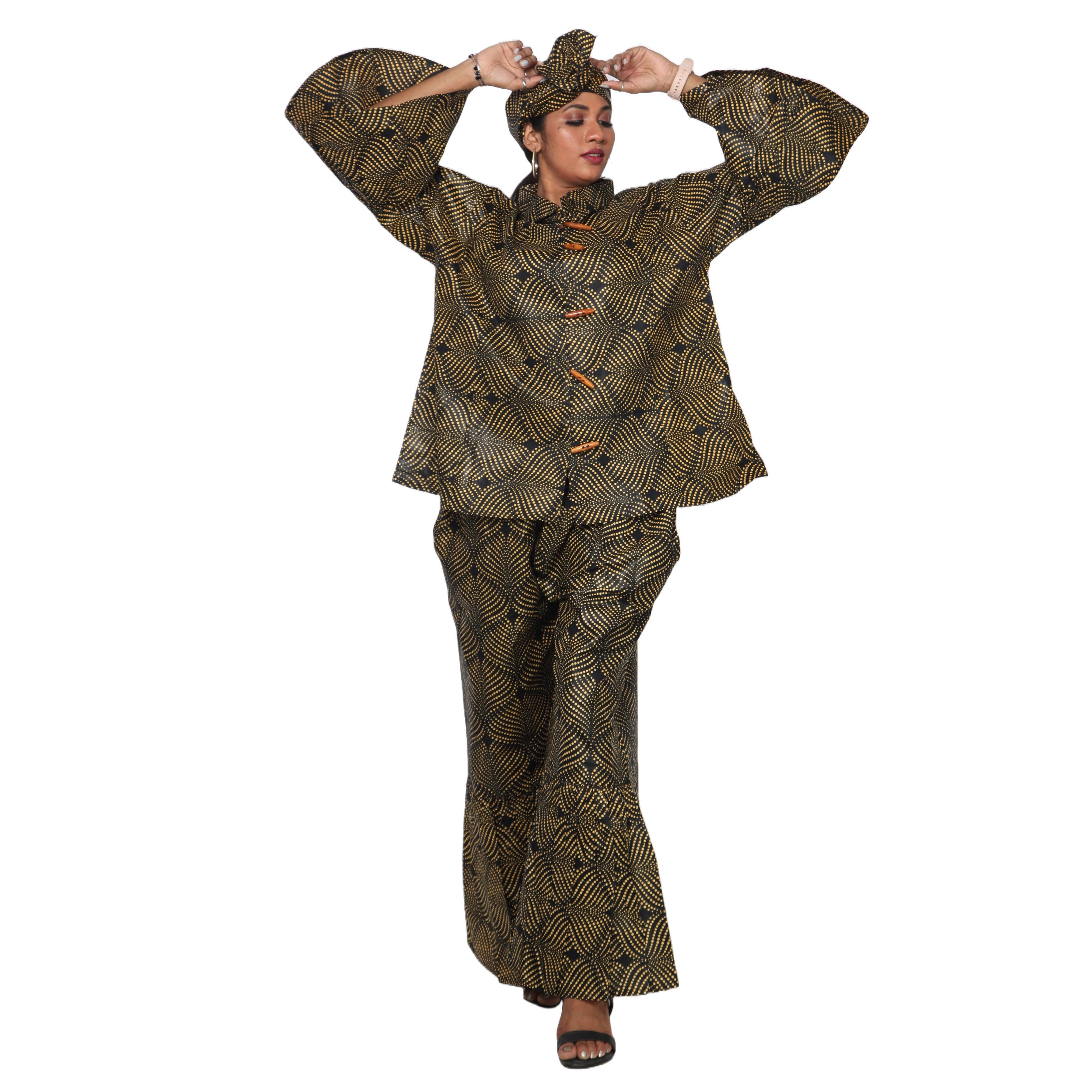 African Stars - Vente Ensemble haut et pantalon (PAS d'intérieur) - Femme - Ensemble Chemisier Femme et Pantalon Palazzo -- Imprimé FI-405045