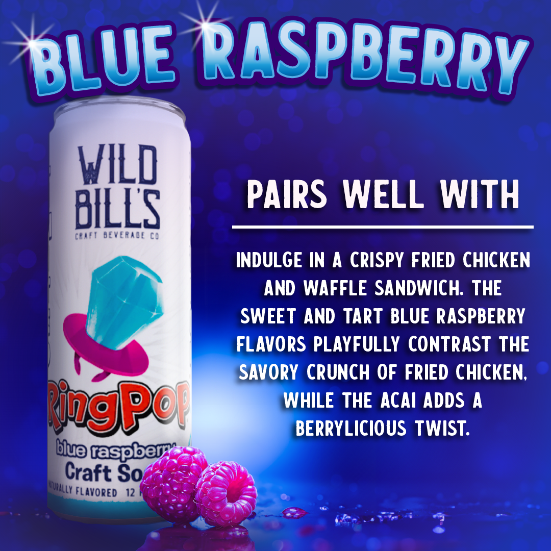 Wild Bill’s Craft Beverage Co. - Wholesale Soda/Carbonated Drink - Ring Pop Soda Blue Raspberry Pure Cane Sugar, 12-Pack, Cans4