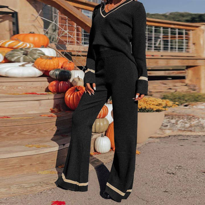 Ensemble de deux pièces avec garniture de vêtements pour femmes, couleur contrastante, automne et hiver pour la vente par L Michele