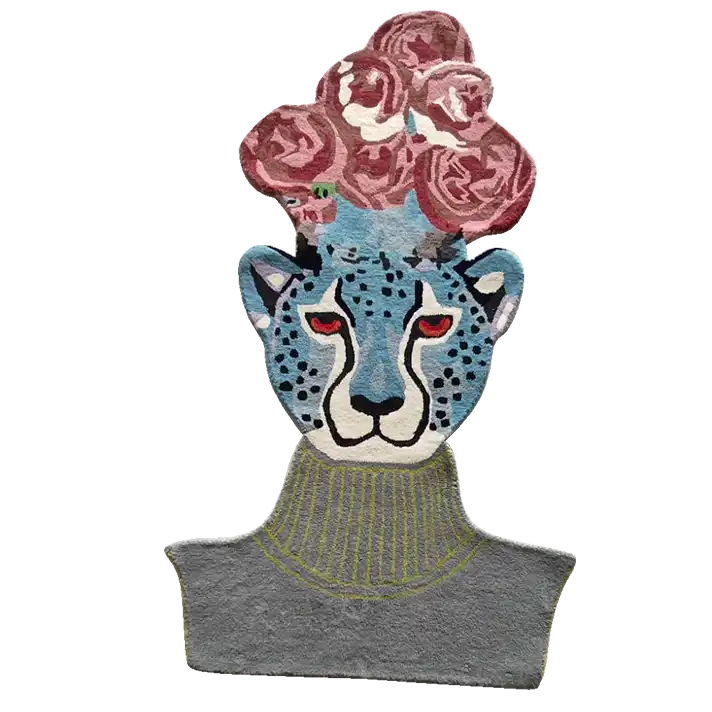 Maia Homes - Wholesale Area Rug - Flowers over Leopard Head Hand Tufted Accent Rug3