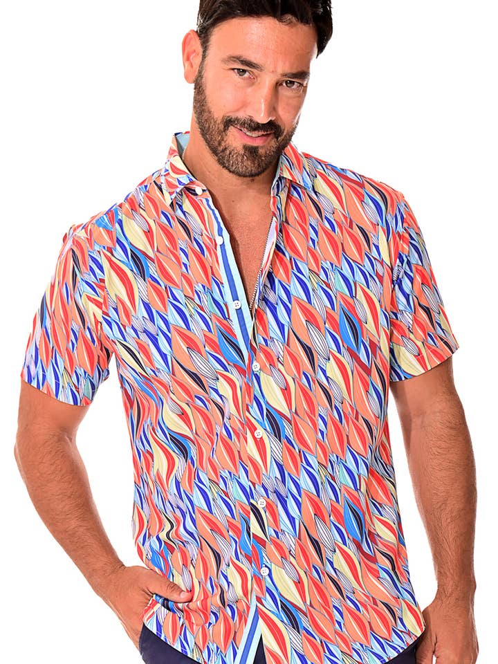 Men's Button Front Short Sleeve Shirt MCX3226-A S-XL BOHIO for wholesale by Azucar & Bohio