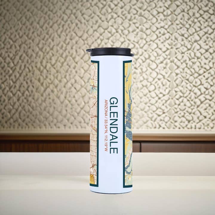 Glendale AZ Map Tumbler in Woodblock for wholesale by JACE.design