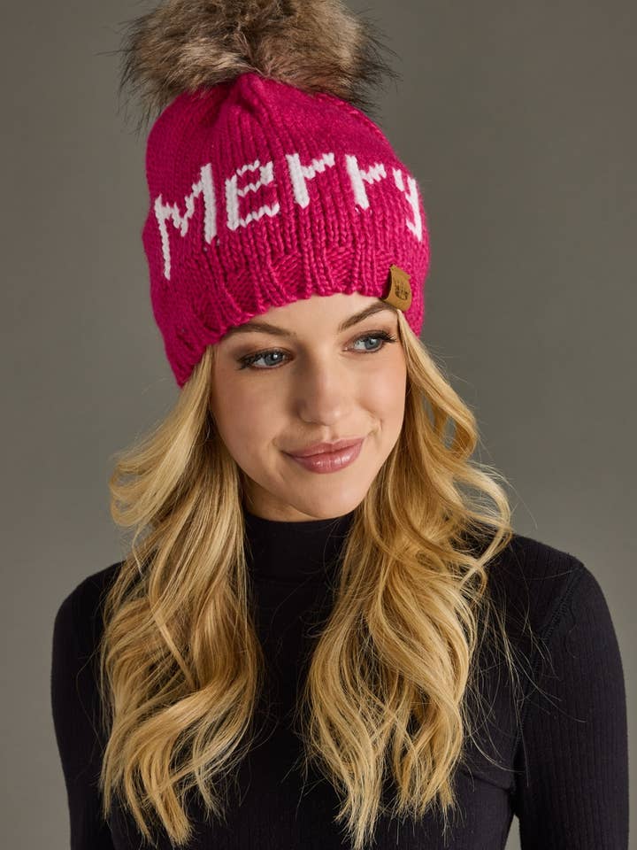 Magenta Merry Pom Hat for wholesale by Panache Apparel Co.