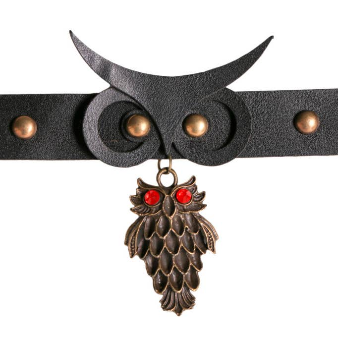 Western Fashion - Wholesale Choker/collar - Owl PU Leather choker with pendant0
