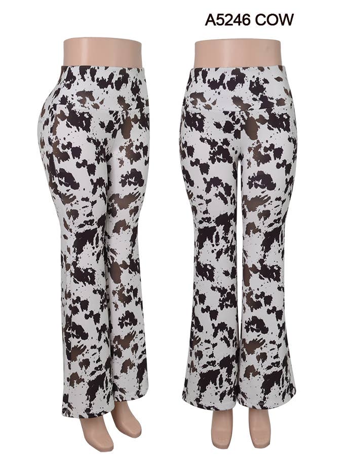 SSImport - Wholesale Athletic Shorts - Women's - A5246 FLARE PANTS FOREST AND COW PRINT 12PCS4