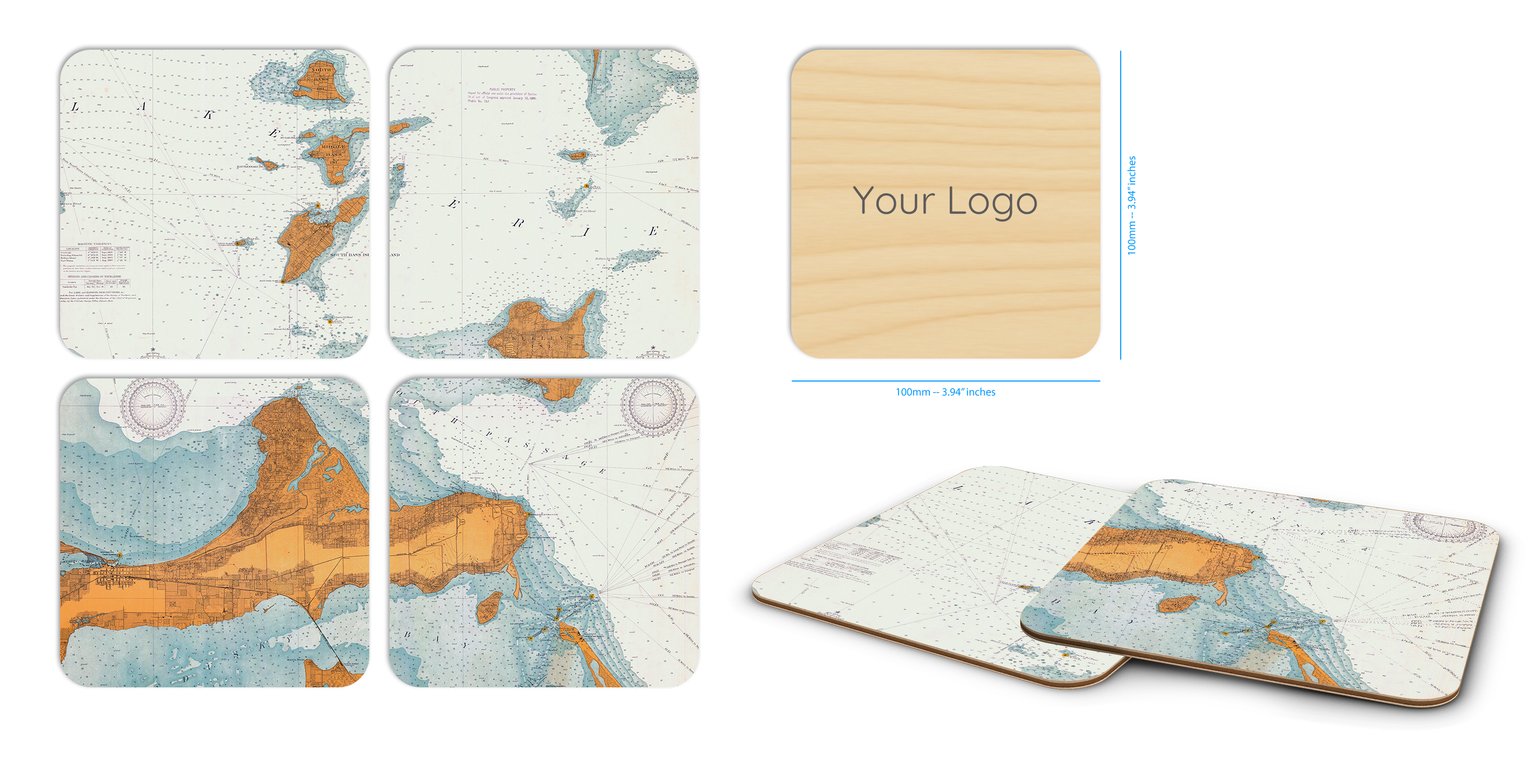 Trays4Us - Wholesale Serving Tray - Custom Vintage Nautical Map Decorative Tray- Any US Location1