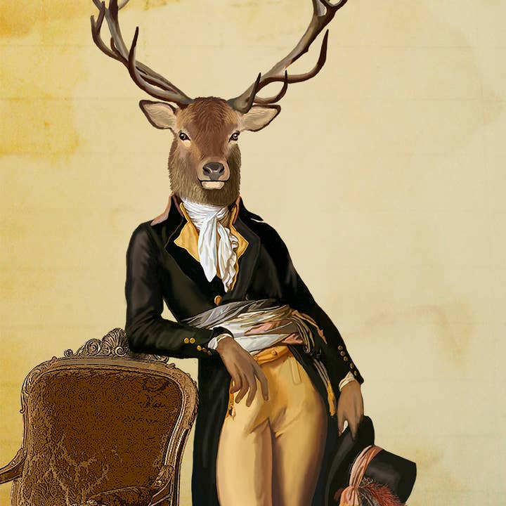 FabFunky Ltd – wholesale Art print – Deer & Chair, Stag Regency Style Giclee Art Print Wall Art0