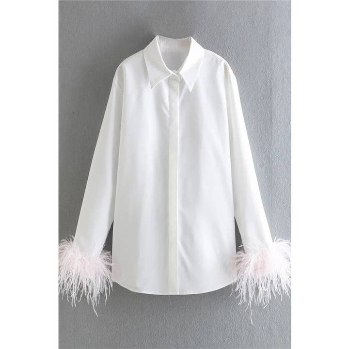 Paperdoll - Wholesale Button Down Shirt - Women's - Woman Long Sleeve Feather Top 3