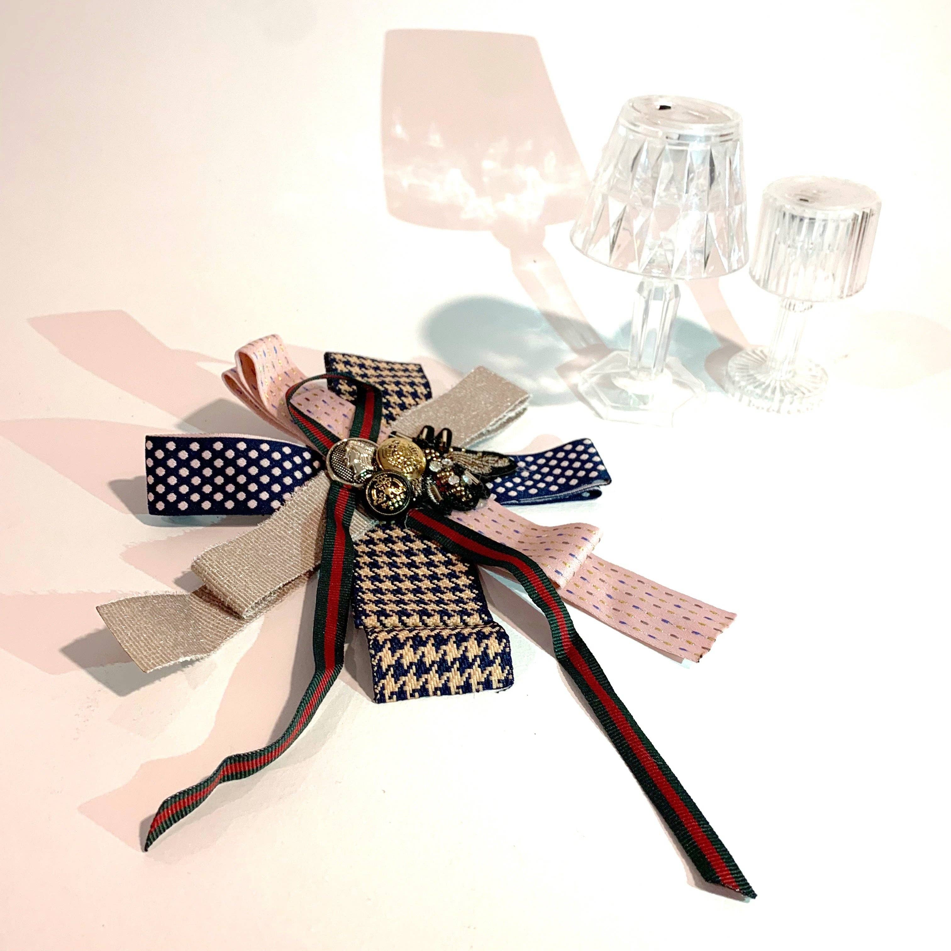 Atisha Spiritual Shop - Wholesale Brooch - VINTAGE BROOCH ~ long tail - vintage fabric brooches with trimmings, buttons, jewelry. Unique pieces1