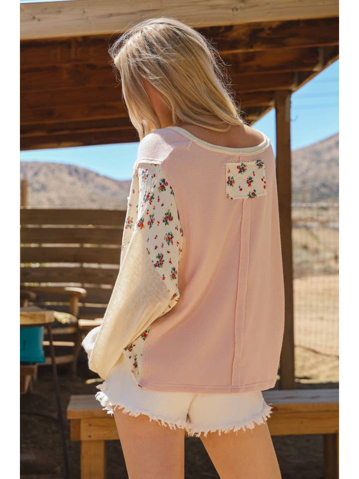 Blush Pink Oversized Patchwork Lightweight Sweater for wholesale on Faire4